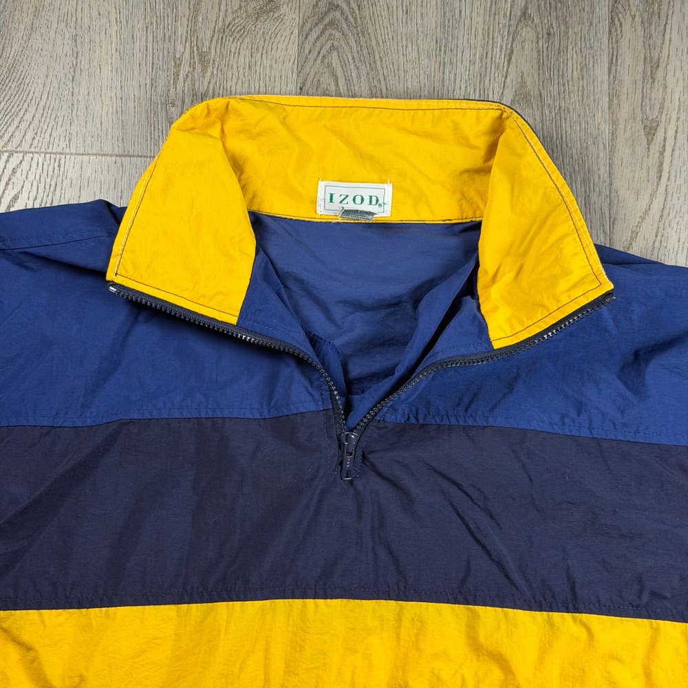 Vintage Izod Sport Windbreaker Mens Large Colorblock Quarter Zip Nylon Pullover